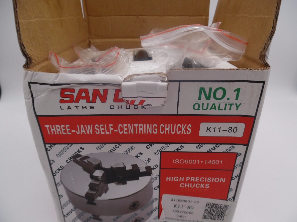 3-Jaw Self-Centering Centering Scroll Chuck SANOU 80mm Harden Steel K11-80 Lathe Drilling Milling Machine 4800rpm Max Speed 40NM