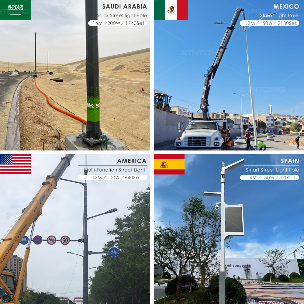 Lamp Pole Hot Dip Galvanized Solar Street Light Pole 4m 5m 6m 7m 8m 9m 10m 12m Custom Height Single Or Double Arm Outdoor Pole