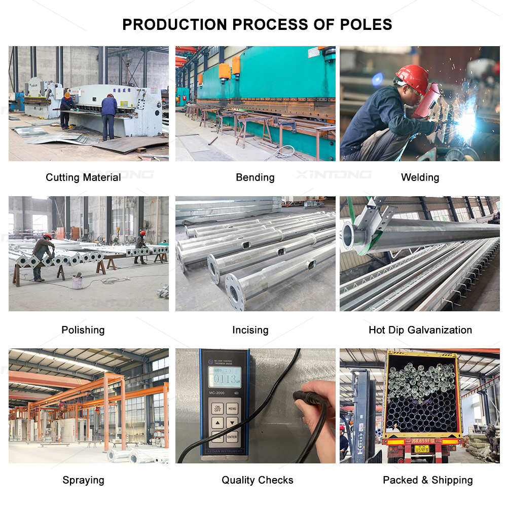 Lamp Pole Hot Dip Galvanized Solar Street Light Pole 4m 5m 6m 7m 8m 9m 10m 12m Custom Height Single Or Double Arm Outdoor Pole