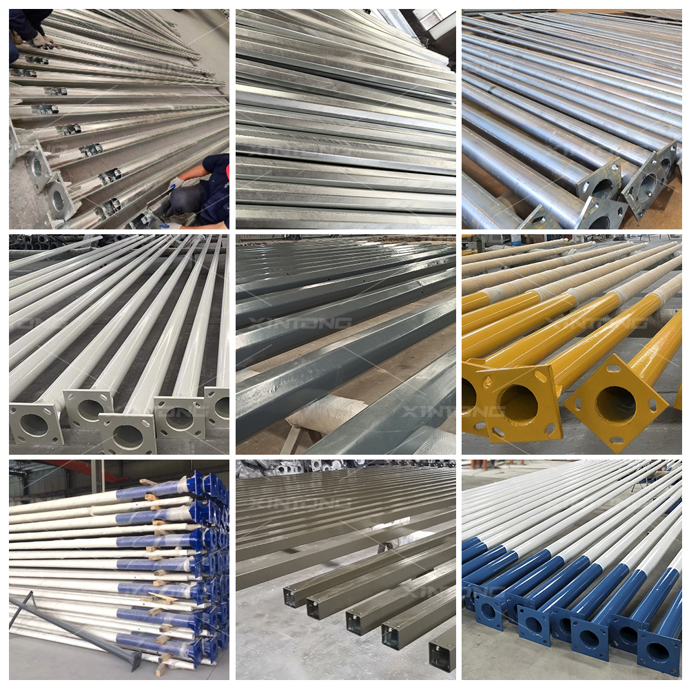 Lamp Pole Hot Dip Galvanized Solar Street Light Pole 4m 5m 6m 7m 8m 9m 10m 12m Custom Height Single Or Double Arm Outdoor Pole