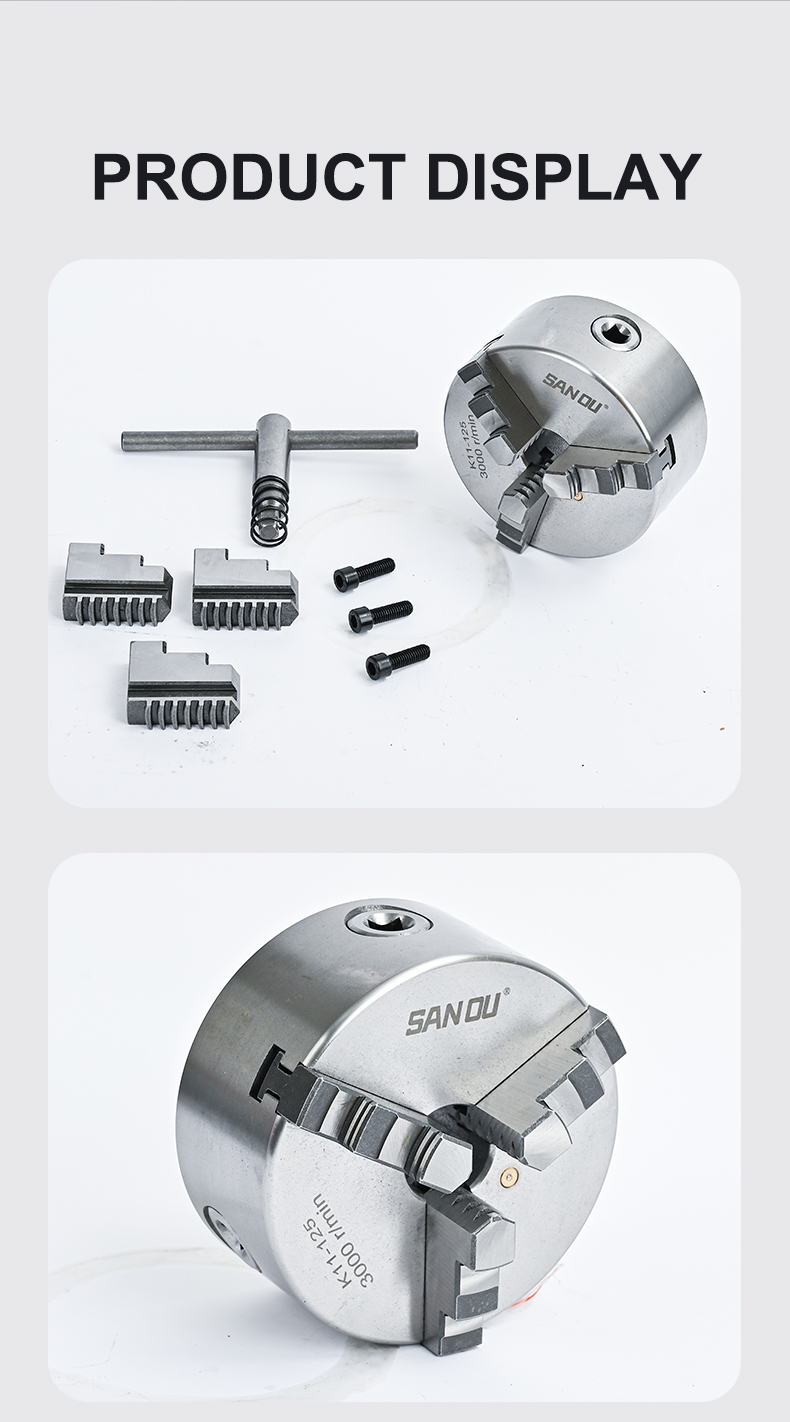 SANOU 3 Jaw Self-Centering Lathe Chuck 125mm Bore 38mm Steel Manual Scroll Chuck K11-125 Model High Accuracy