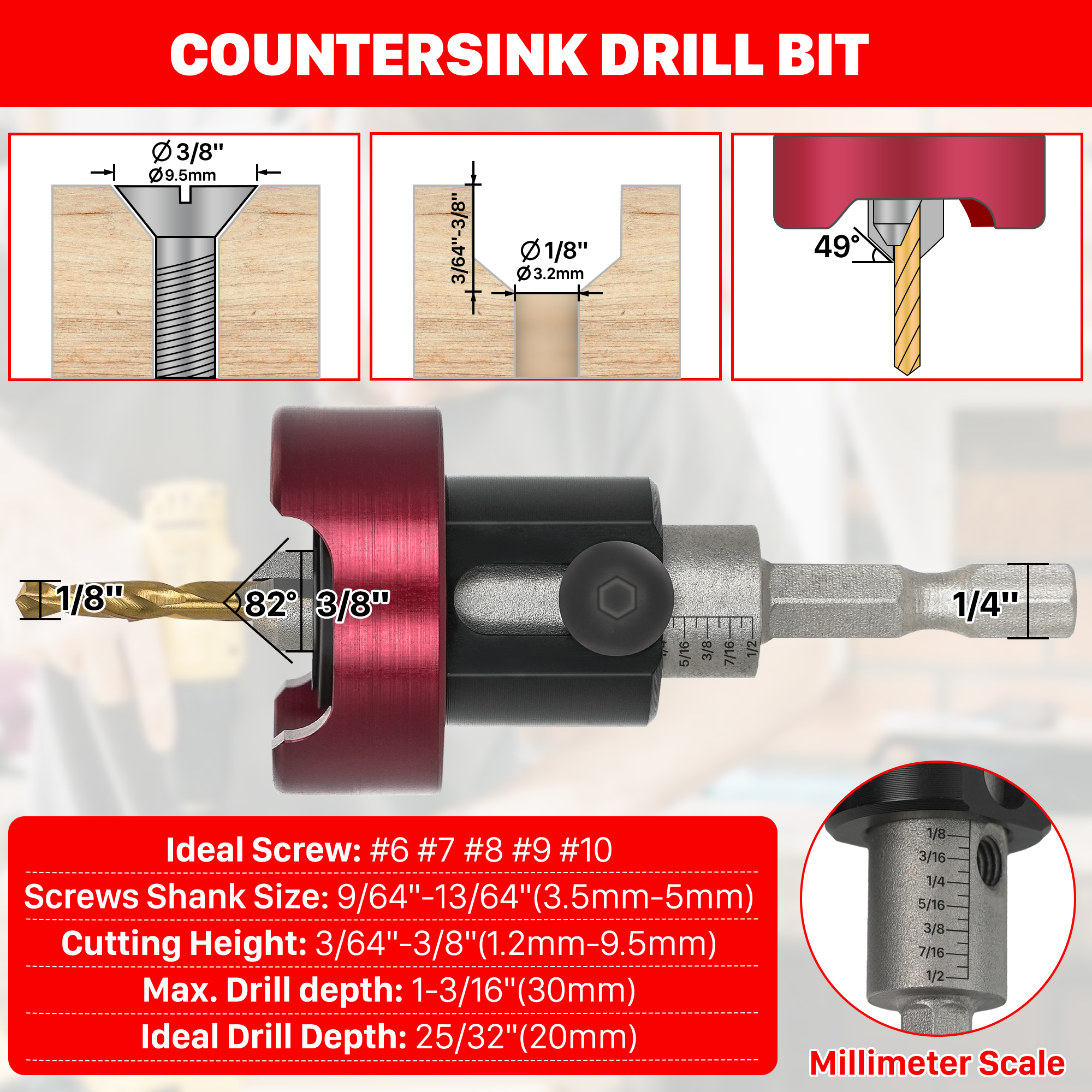 TIDEWAY Borehole Drilling Carpentry Tools Drill Bit Hole Opener Tools With Adjustable Low Friction Depth