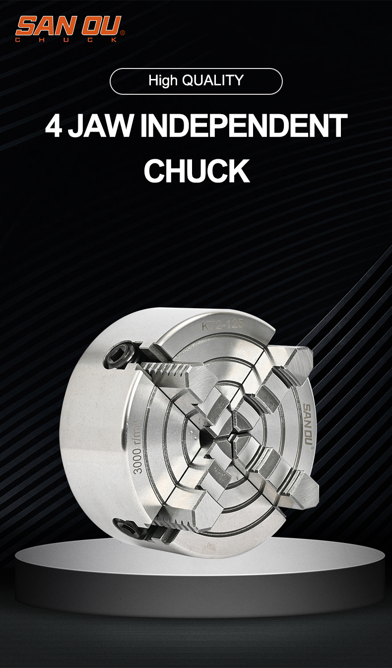 4 Jaw Independent Steel Chuck SANOU Brand Manual Metal Lathe Chuck K72-80 K72-100 K72-125 K72-160 K72-200 K72-250