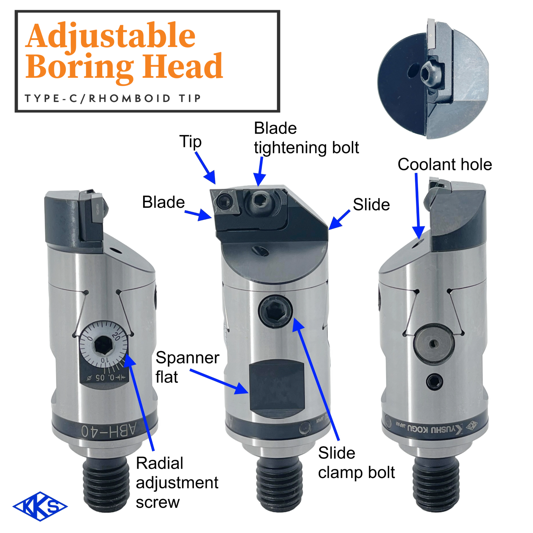Japanese Fine-tuning Head Adjustable Boring Head Roughing Finishing Dia.60-86 Rhomboid tip High-rigidity clamp holding HSK-A63
