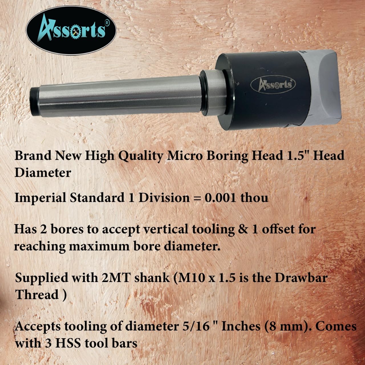 Precision Boring Head 15MM MT2 Shank High-Speed Steel Square Insert Uncoated Finish Vnmg160408 Non-Coolant
