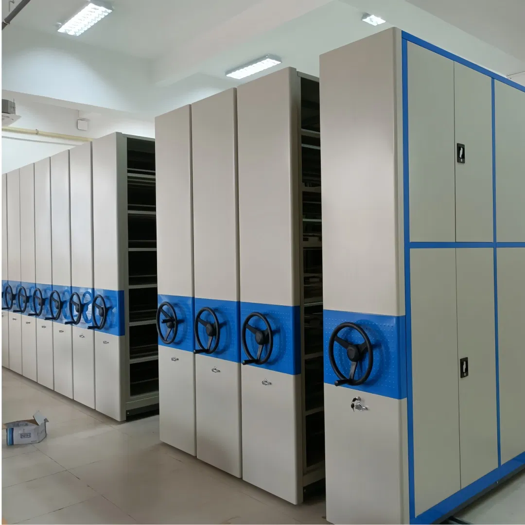 Factory Direct Custom Mobile Shelves Manual Tracked Mobile Racking Movable High - Density Document Trolley System Library - Specific Mobile Shelving Manual Mob