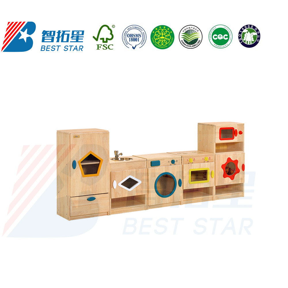 Kids Nursery School Dramatic Play, Kindergarten Preschool Kids Indoor Playground, Dress up and Role-Play Puppet Workstation, Wood Kitchen and House Play Set