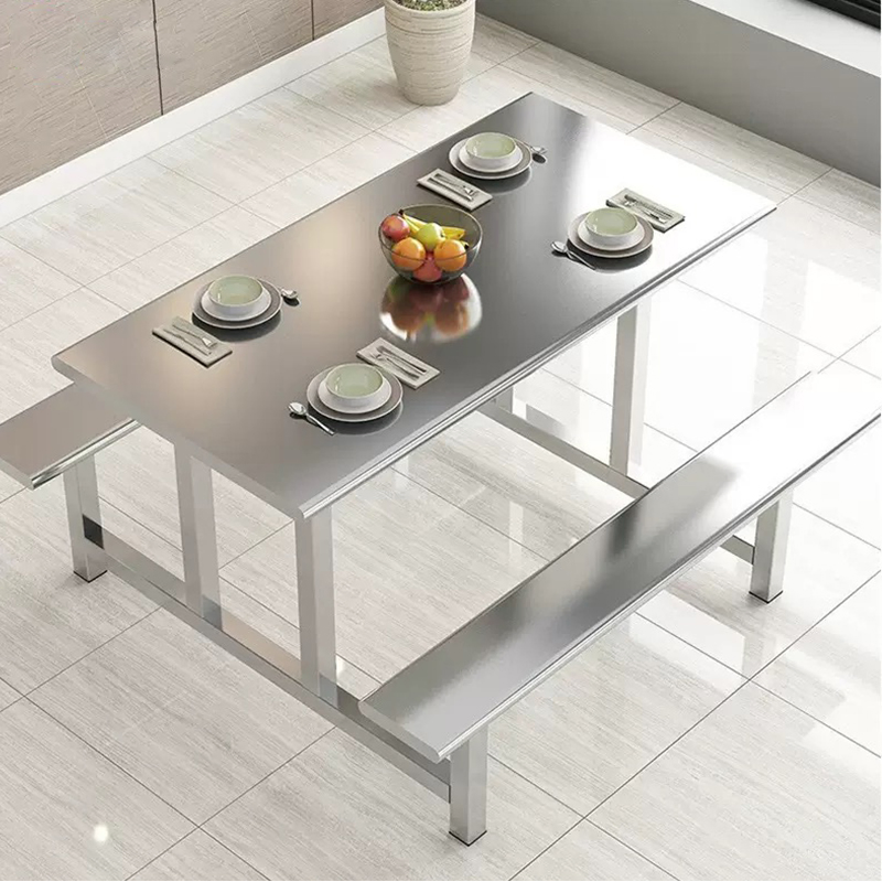 Metal Dining Table Set 6- 8 Peoples Chairs Stainless Steel School Canteen Food Table and Seat