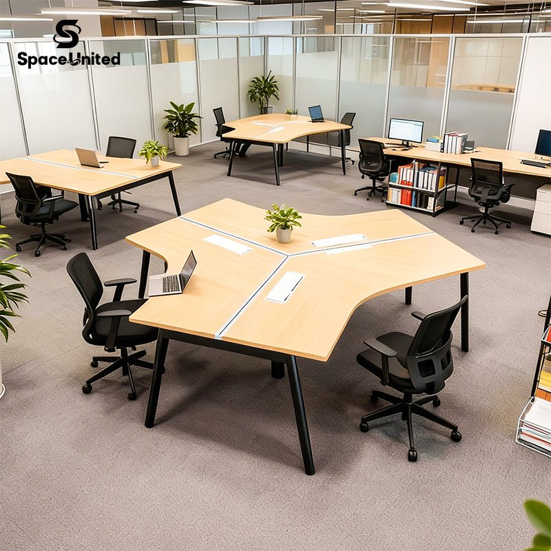 Spaceunited Modern Design 3 Person Workstation Collaborative Workspace 120 Degree Desk