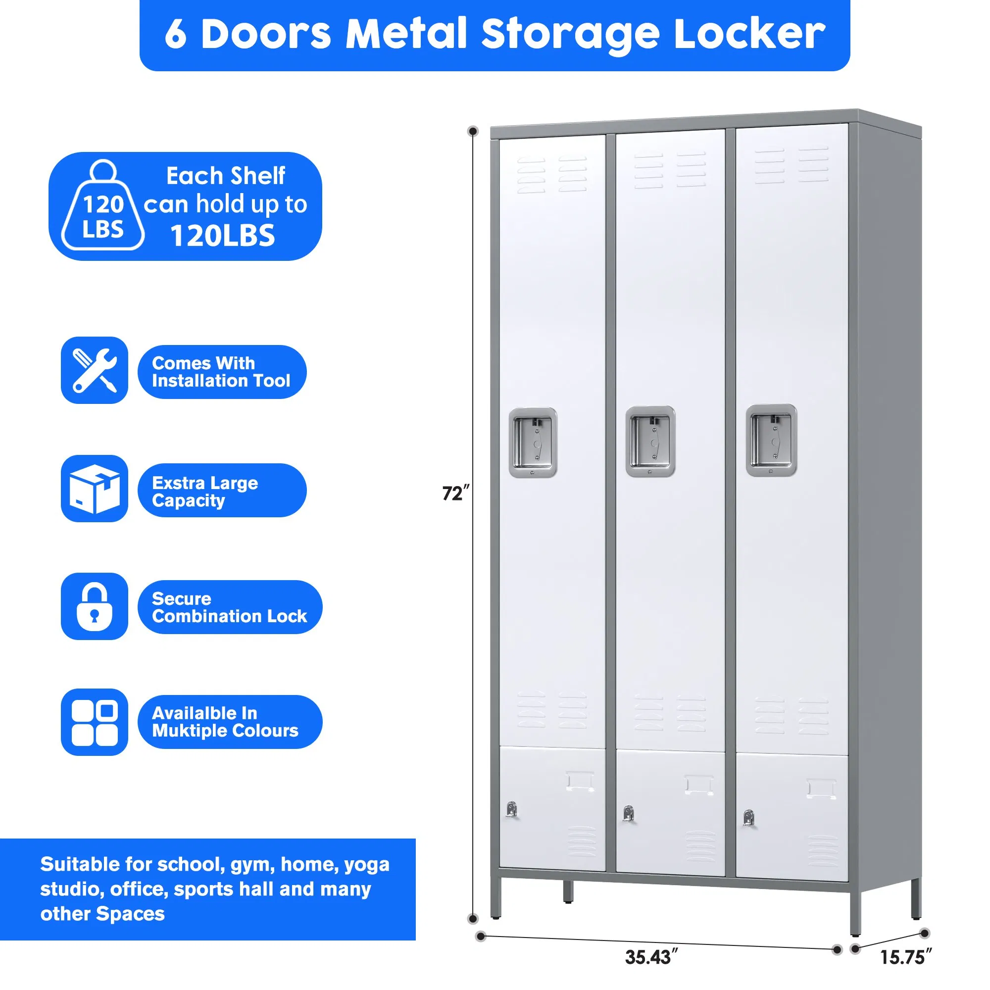 Gym Steel Locker Staff Dormitory Metal Storage Cabinet Living Room Metal Wardrobe