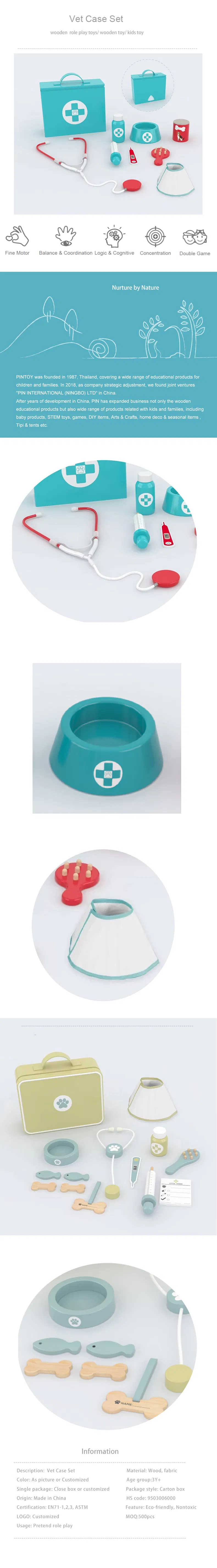 Wooden Vet Case Kits Role Play Pretent for Kids