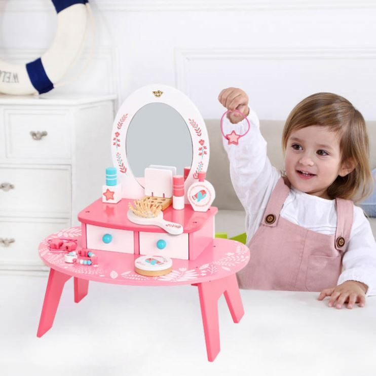 Charming Pretend Play in House Pink Wooden Dresser for Girls 3+