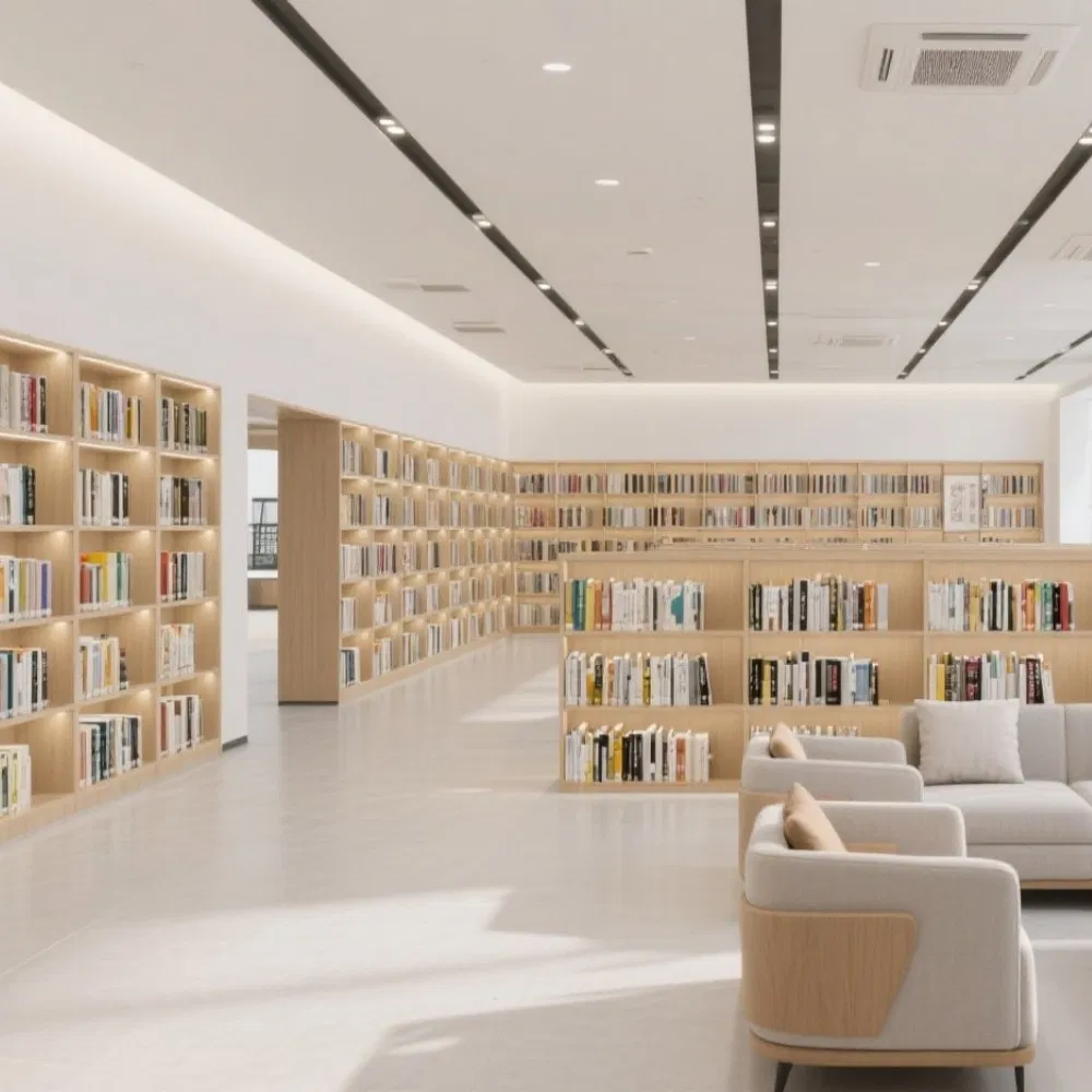 Custom School Library Bookshelf with LED Wooden Library Bookcase