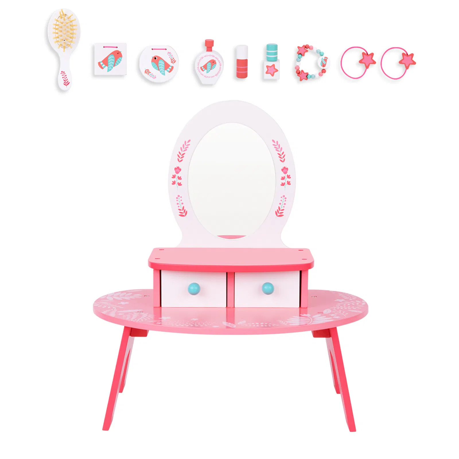 Charming Pretend Play in House Pink Wooden Dresser for Girls 3+