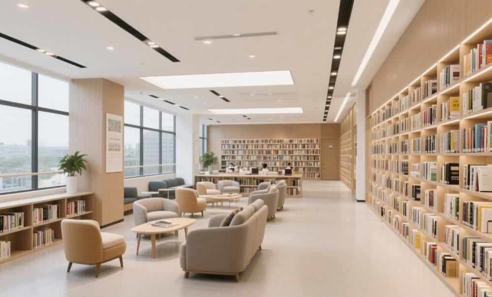 Custom School Library Bookshelf with LED Wooden Library Bookcase