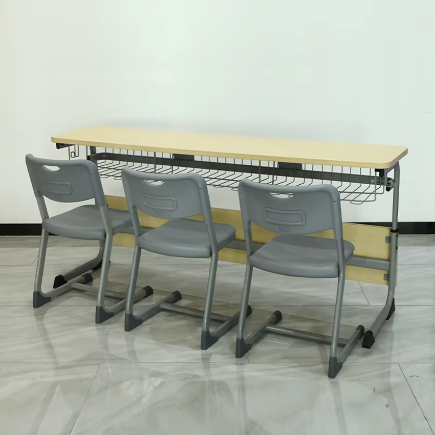 Primary School Three Seats Classroom Desk and Chair Set Height Adjustable Wooden School Furniture Student Desk and Chair Sets