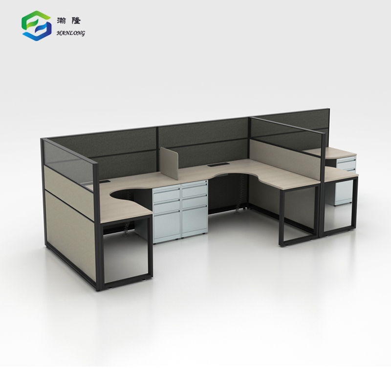 Collaborative Desk System Featuring L Shaped Workstations Office Partition