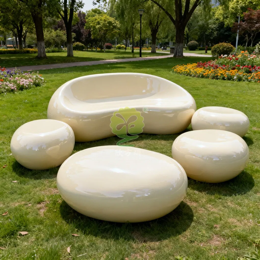 Customized Outdoor Landscape Park Fiberglass Cobblestone Bench Public Area Leisure Seating Manufacturer