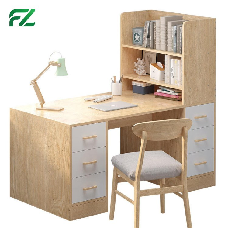 Aluminum Computer Desk Study Table with Bookshelf and Drawers Space-Saving for Home Office