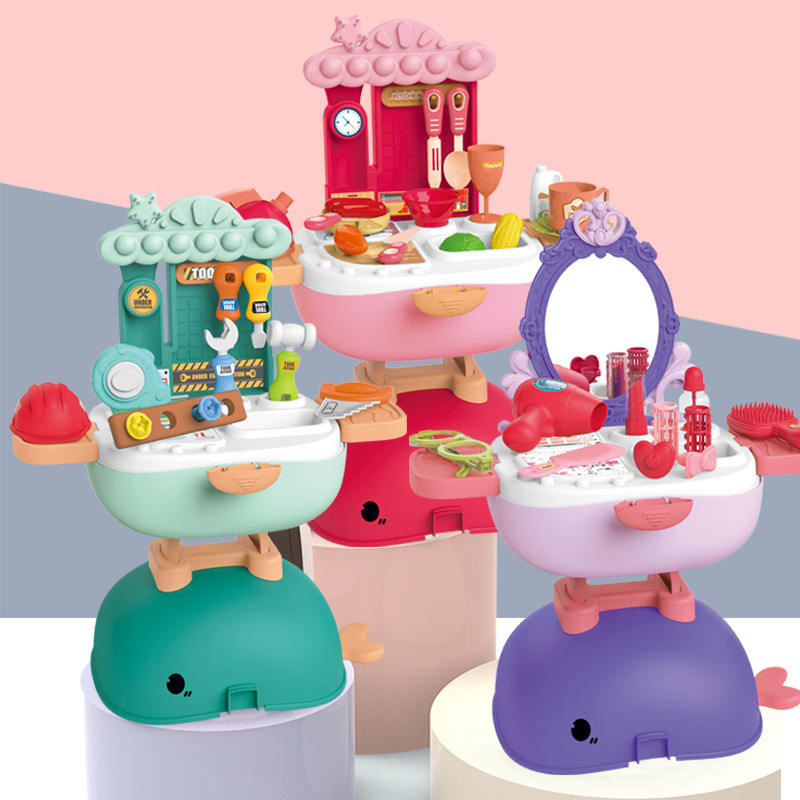 New Design Shape Fashion Makeup Doctor Tool Kitchen 3in1 Whale Backpack Kids Pretend Play
