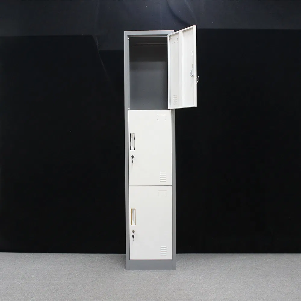 Metal Staff Dormitory Single 3 Door Storage Cabinets Gym Steel Lockers Wardrobe with Lock