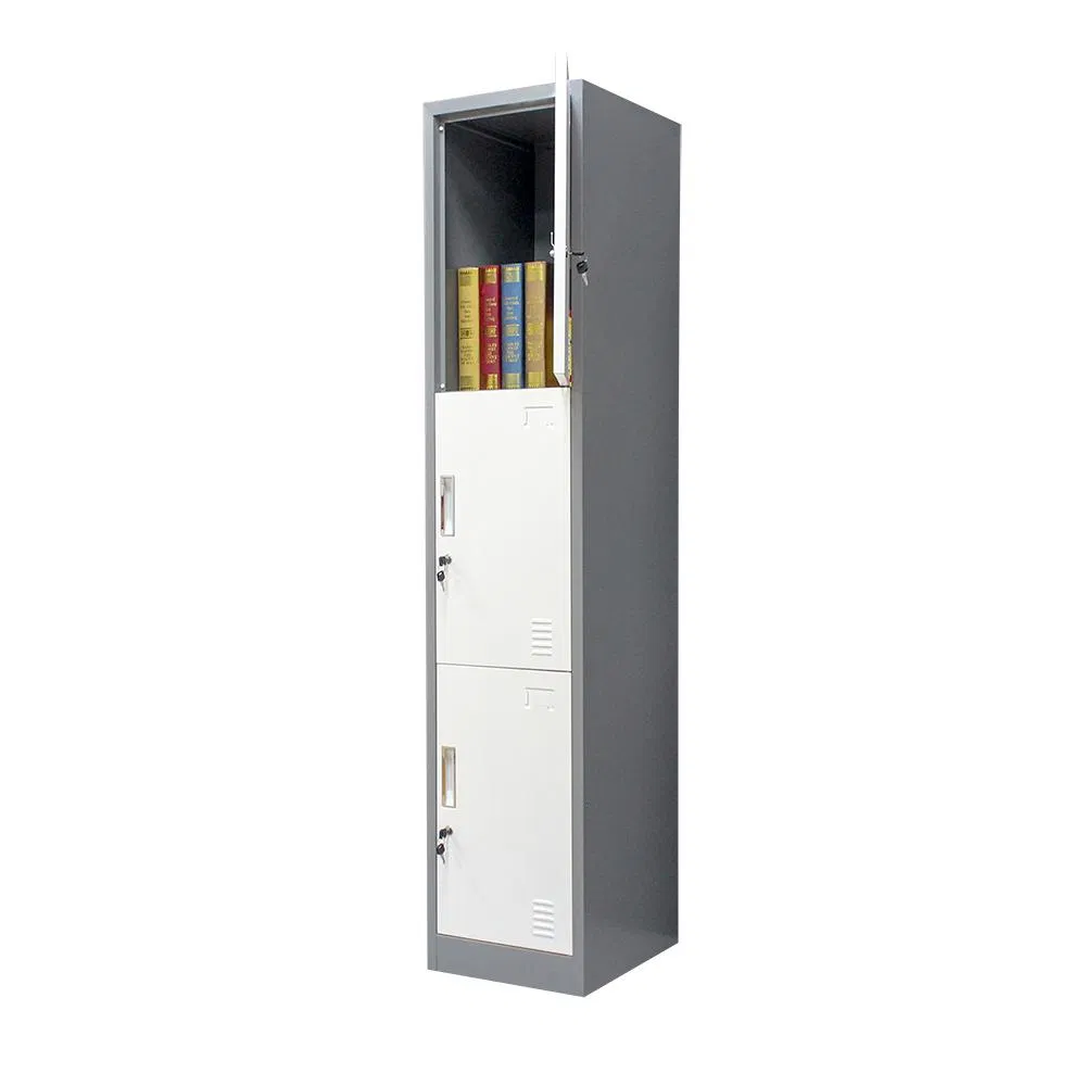 Metal Staff Dormitory Single 3 Door Storage Cabinets Gym Steel Lockers Wardrobe with Lock