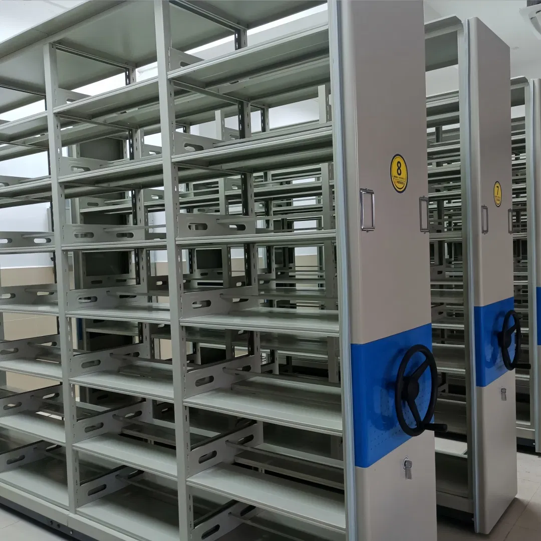 Factory Direct Custom Mobile Shelves Manual Tracked Mobile Racking Movable High - Density Document Trolley System Library - Specific Mobile Shelving Manual Mob