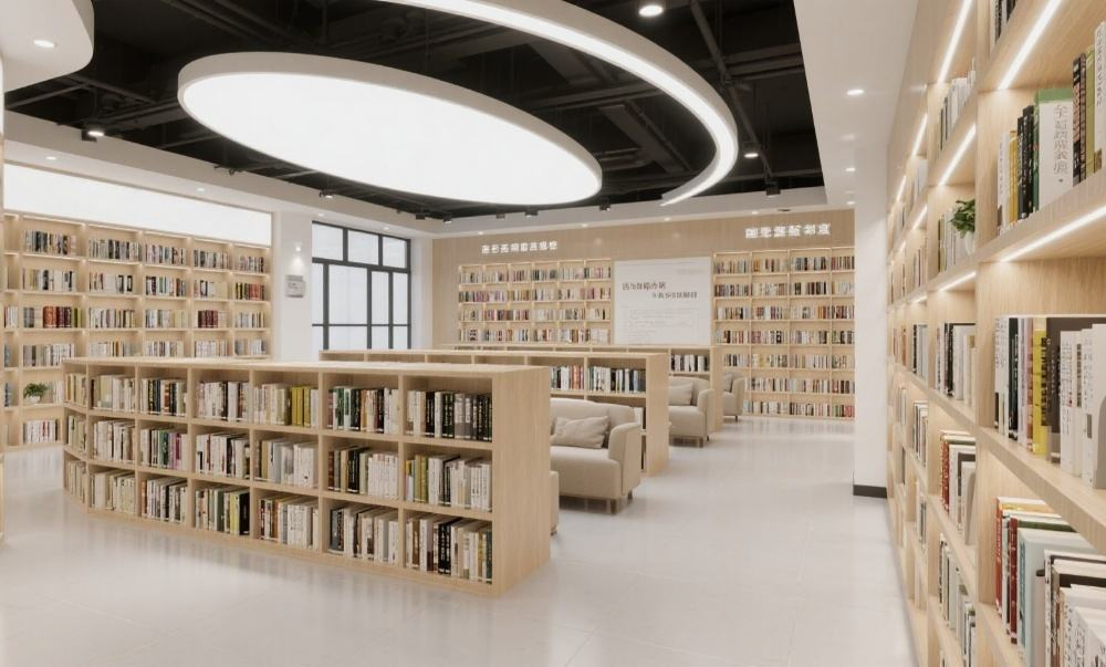 Custom School Library Bookshelf with LED Wooden Library Bookcase