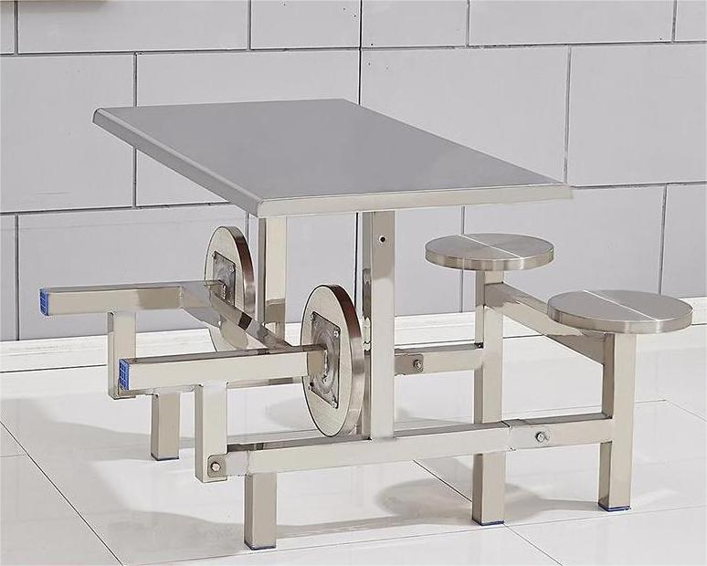 Commercial Factory Restaurant Stainless Steel School Canteen Dining Table with Fixed Chairs