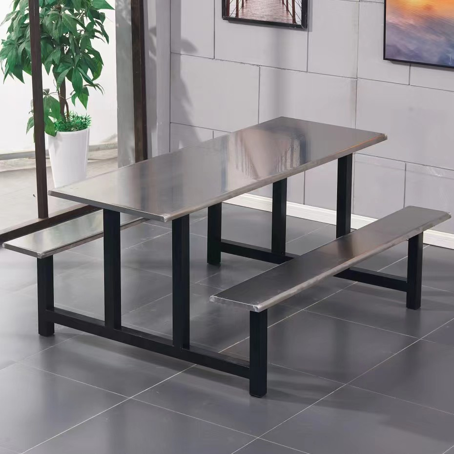Commercial Factory Restaurant Stainless Steel School Canteen Dining Table with Fixed Chairs