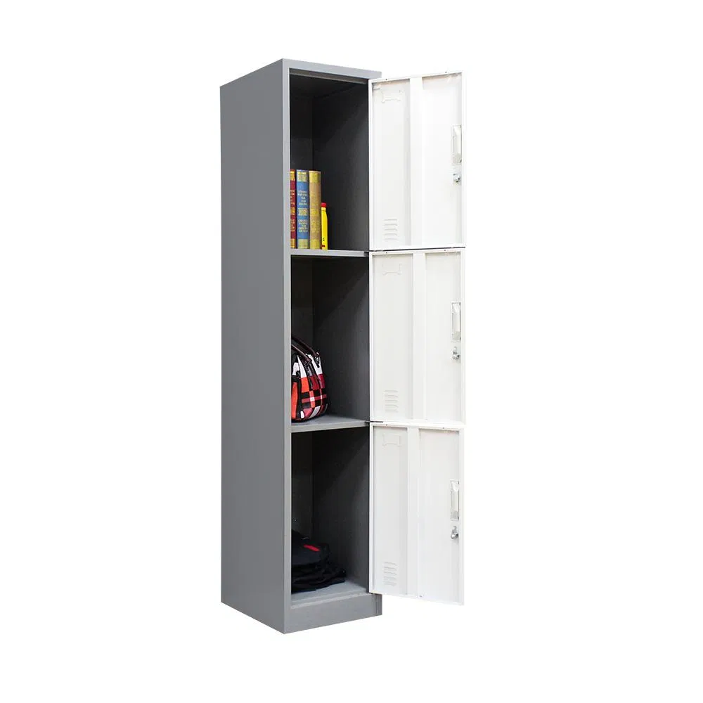 Metal Staff Dormitory Single 3 Door Storage Cabinets Gym Steel Lockers Wardrobe with Lock