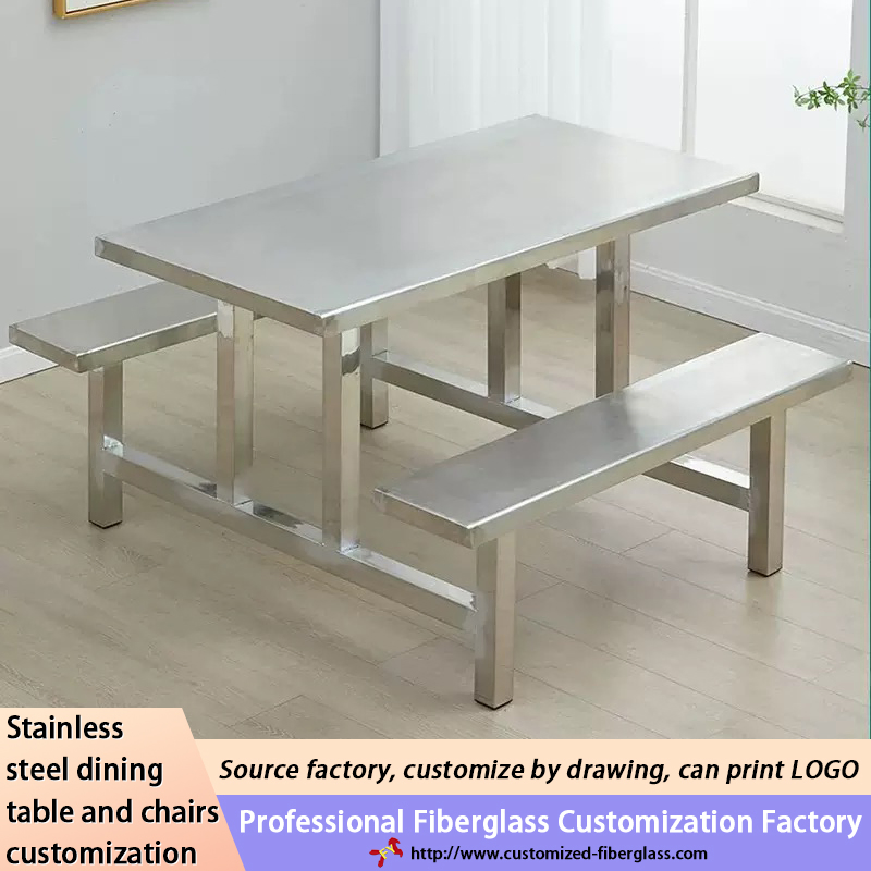 Metal Dining Table Set 6- 8 Peoples Chairs Stainless Steel School Canteen Food Table and Seat