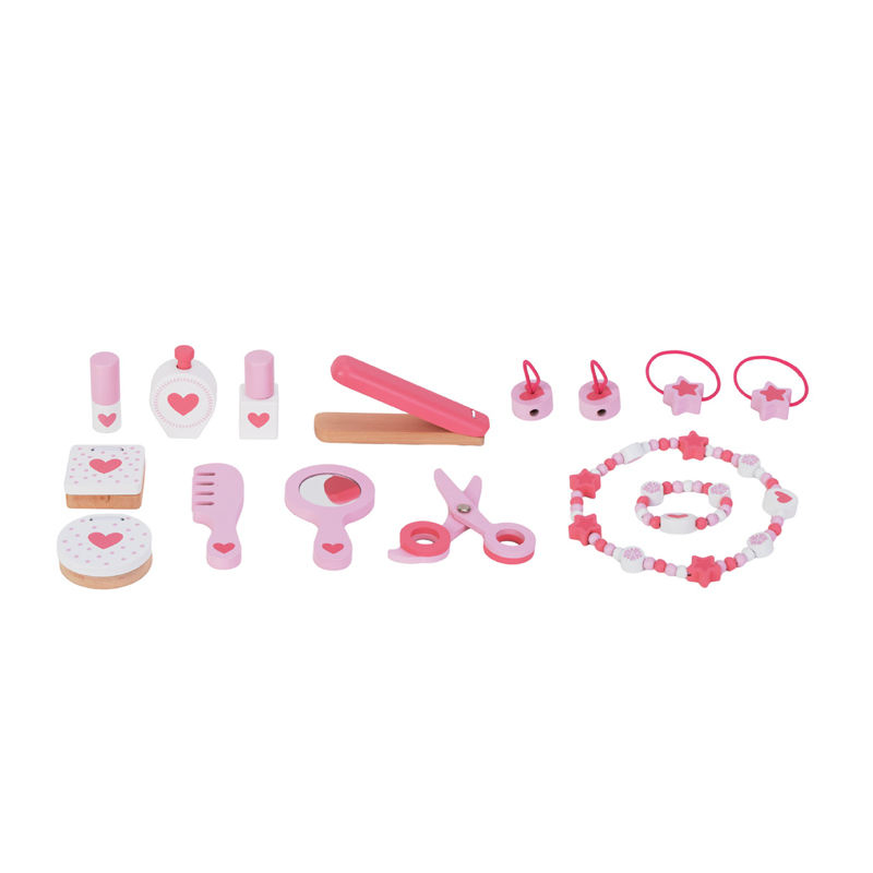 Girls Princess Makeup Pretend Play Wooden Vanity Dress-up Table Toys for Kids Role Play with Mirror