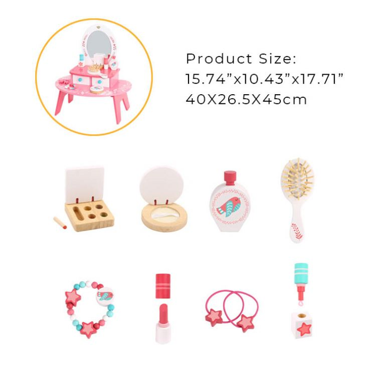 Charming Pretend Play in House Pink Wooden Dresser for Girls 3+