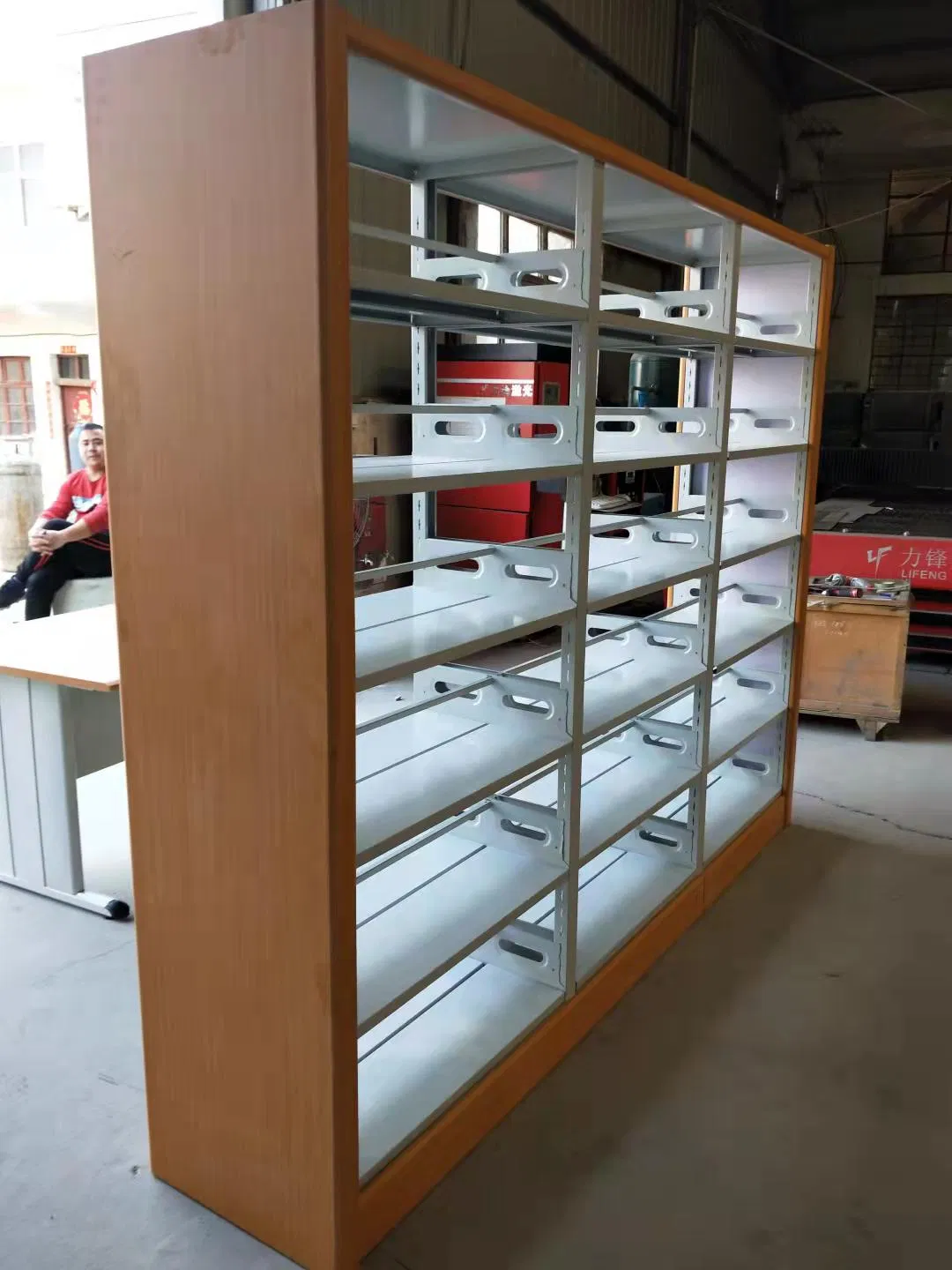 Wooden Look Bookshelf Library Bookcase Study Room Education Metal Book Rack