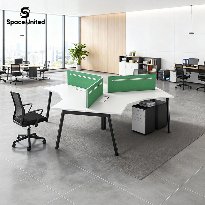 Spaceunited Modern Design 3 Person Workstation Collaborative Workspace 120 Degree Desk