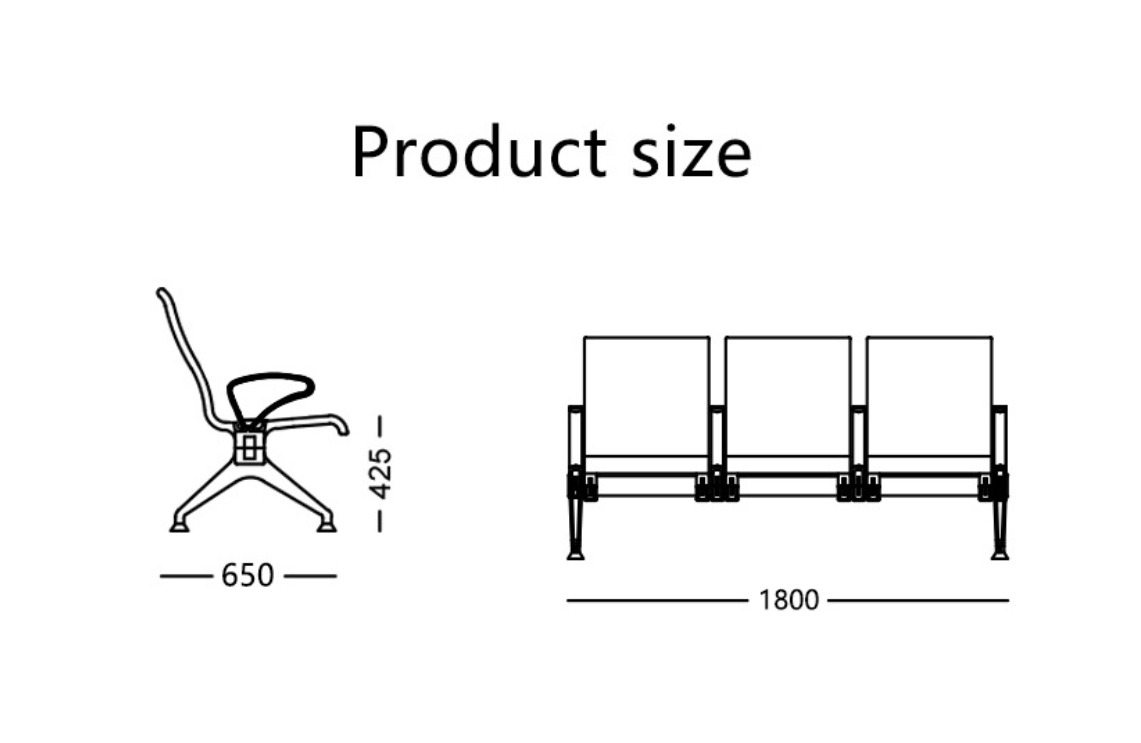 Modern Reception Area Durable Three-Seater Waiting Chair Metal Frame Public Seating for Airport Hospital Office