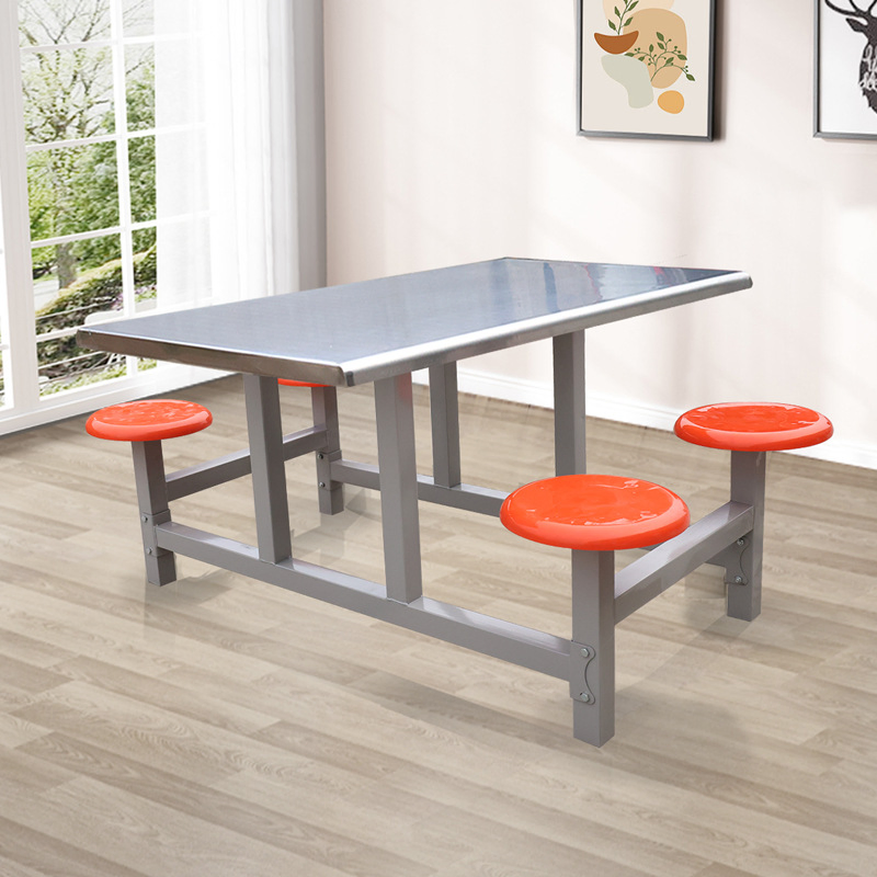 Commercial Factory Restaurant Stainless Steel School Canteen Dining Table with Fixed Chairs
