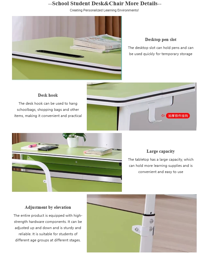 School Furniture Height Adjustable Classroom Single Student Desk with Chair
