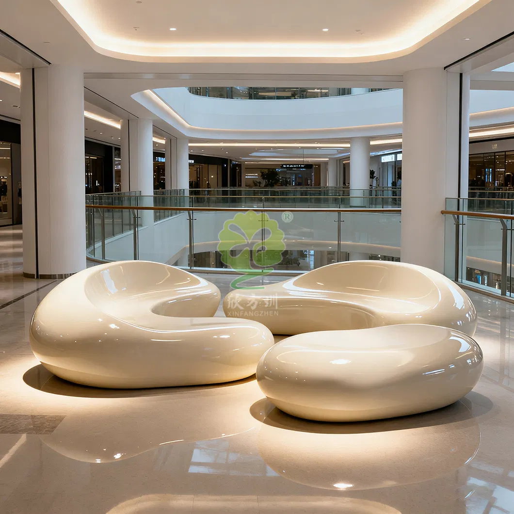 Customized Outdoor Landscape Park Fiberglass Cobblestone Bench Public Area Leisure Seating Manufacturer