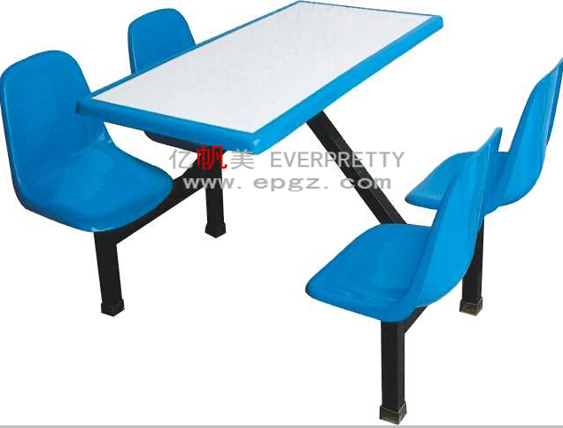 School Restaurant Canteen Dining Rooms Furniture Fiberglass Tabletop Metal Frame Table with Plastic Chair Back Seat for 4 People