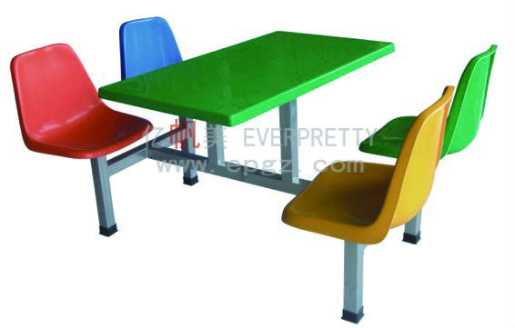 School Restaurant Canteen Dining Rooms Furniture Fiberglass Tabletop Metal Frame Table with Plastic Chair Back Seat for 4 People