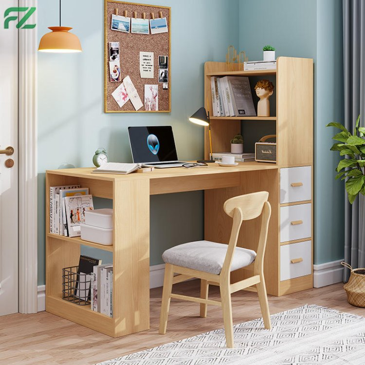 Aluminum Computer Desk Study Table with Bookshelf and Drawers Space-Saving for Home Office