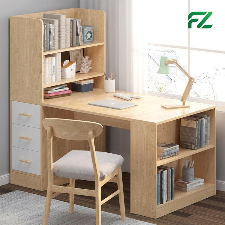 Aluminum Computer Desk Study Table with Bookshelf and Drawers Space-Saving for Home Office