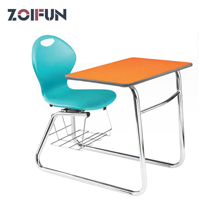 School Furniture Supplier Plating Single Student Desk and Chair Combo; Classroom Training Room Meeting Table Set