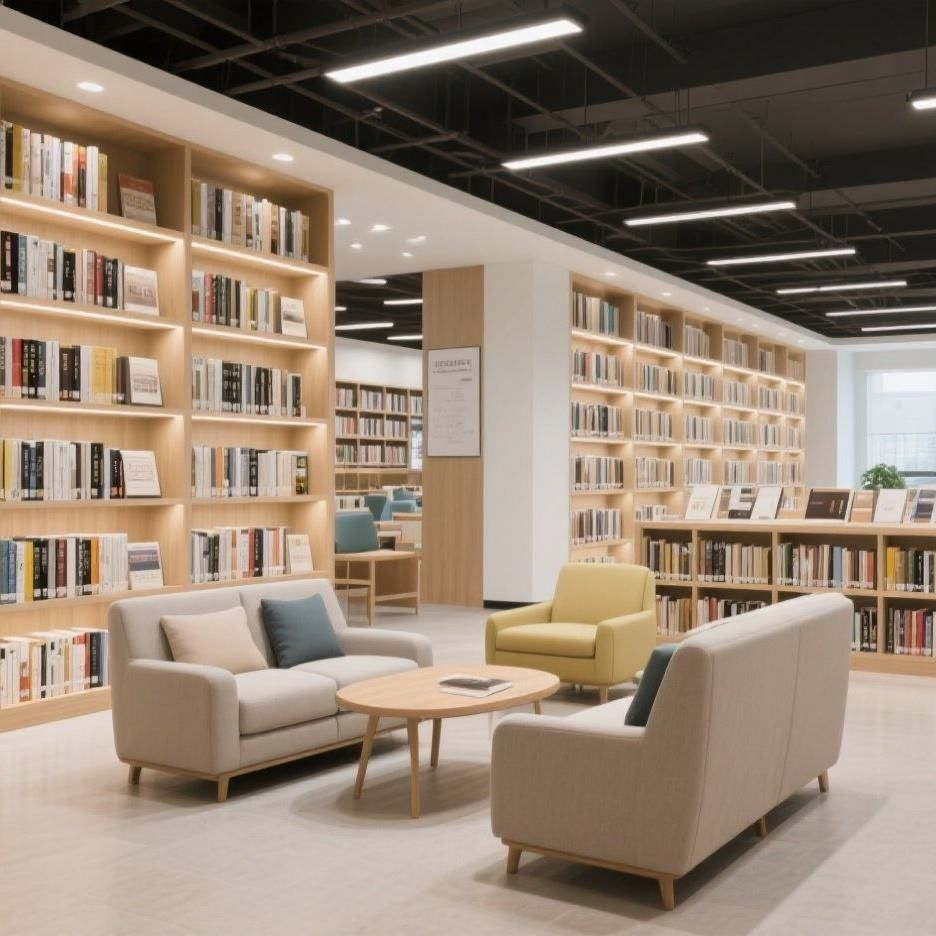 Custom School Library Bookshelf with LED Wooden Library Bookcase