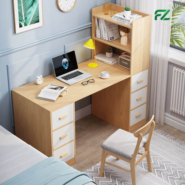 Aluminum Computer Desk Study Table with Bookshelf and Drawers Space-Saving for Home Office