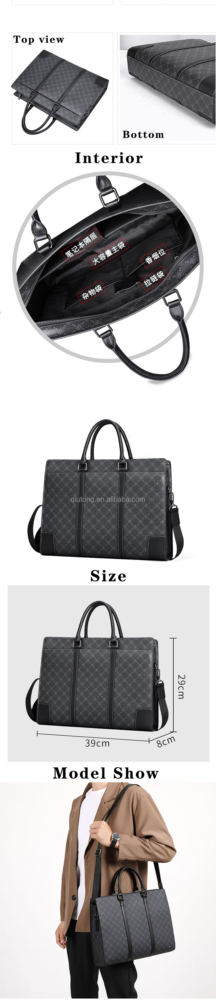 Luxury Design Full Embossed logo Business Laptop Computer Messenger Bags Black Genuine Real Leather Lawyer Briefcases for Men