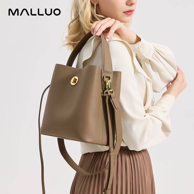 Luxury Designer Brand Women's Bucket Bag High-End Cow Leather Women's Handbag Simple High-End Leather Real Leather Ladies Bag