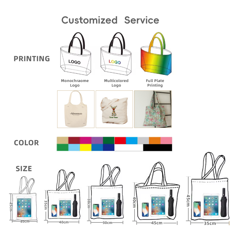Soft Elegant Women's Custom Logo 16oz Cotton Tote Bag Canvas Shopping Bag With Pockets And Shoulder Strap Reusabele Foldable